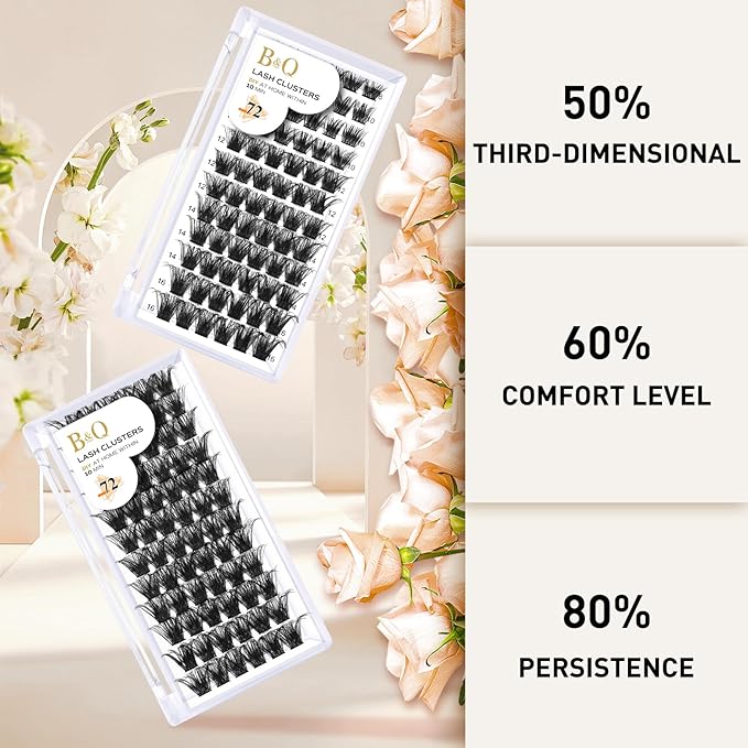 Lash Clusters B02 D Curl 14mm DIY Eyelash Extensions C D Curl B&Qaugen Mega Volume Individual Lashes Eyelash Clusters Extensions Individual Lashes Cluster DIY at Home 72 Clusters Lashes (NM-D-14mm)