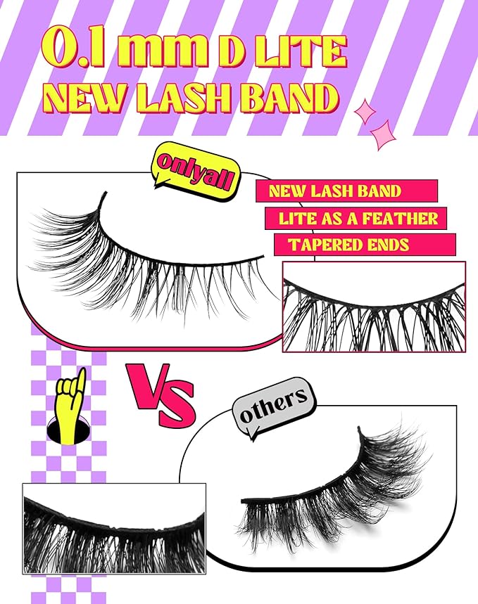 Onlyall Natural Lashes Wispy Lashes Natural Look False Eyelashes Natural Flared Eyelashes False Eye Lashes Soft Fluffy Lashes 7 Pairs HF50-Short Lashes