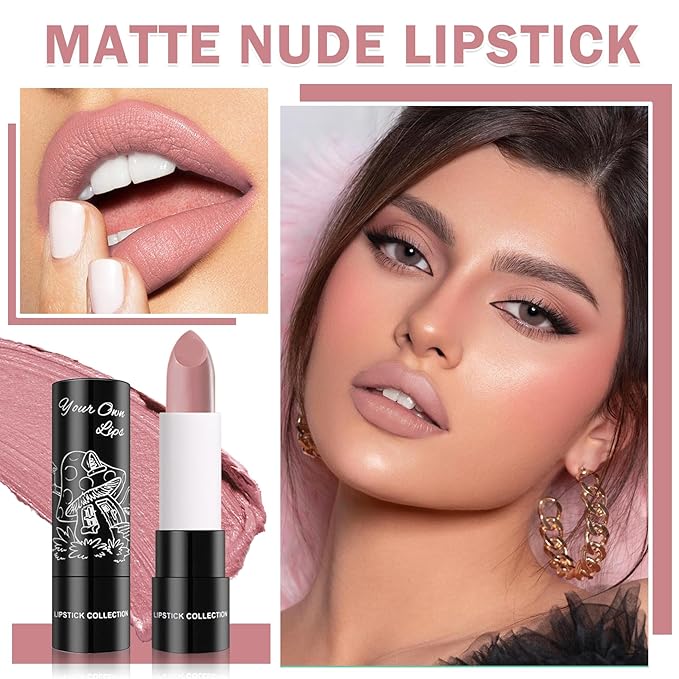 Matte Nude Lipstick Lip Gloss Non-Stick Cup Velvet Lip Stain Long Lasting Matte Lipstick for Women Lip Makeup-03 Light Pink