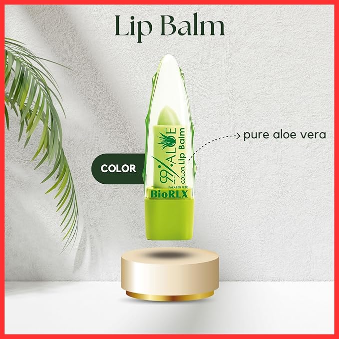 BioRLX 99% Purity Aloe Vera Lip Balm - Natural Moisturizing Unisex Lip Care for Hydrated and Radiant Lips (Aloe Vera - Color Tinted, 0.12 Ounce (Pack of 1))