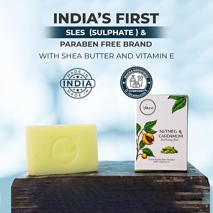 MY ACE Nutmeg & Cardamom Aromatic Bathing Bar – Handmade Soap with Essential Oils & Coconut Oil, Shea Butter & Vitamin E, SLES-Free, Moisturizing (3.5oz Each, Pack of 3)