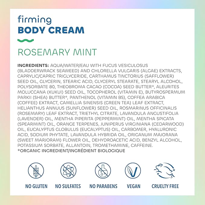 Seaweed Bath Co. Firming Body Cream, Rosemary Mint Scent, 6 Ounce (Pack of 2), Skin Toning Hand & Body Lotion Moisturizer for Dry Skin, with Sustainably Harvested Seaweed