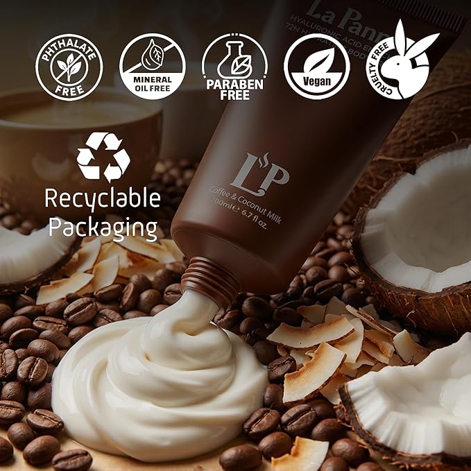 Coffee & Coconut Milk Hydrating Body Cream with Vitamin E – Rich Moisturizer, Fast Absorbing, Non-Greasy Velvet Glow Lotion - Nourishing Vegan & Cruelty-Free Skin Care, 6.7 fl oz