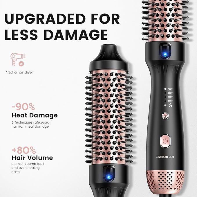 Thermal Brush for Less Damage, 1.5 Inch Heated Round Brush for Blowout Look, Heated Curling Styler with 800M Negative Ions & Ceramic for Volumizing, Easy to Use, Dual Voltage (Elegant Black)
