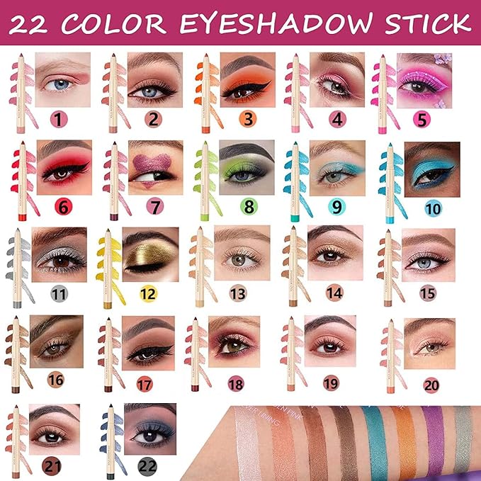 Eyeshadow Pencil Makeup, Waterproof Hypoallergenic Long Lasting Crayon, Highlighter Matte Cream Eye Shadow Stick, Glitter Primer Palette Shimmer Eyeliner Pen, Enthusiasm Matte