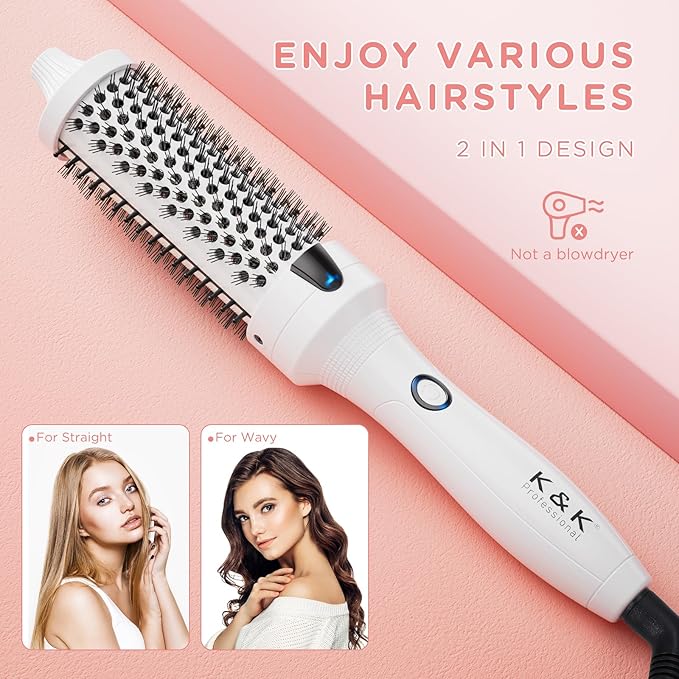 K&K Blowout Boost Thermal Round Brush, 1.5 Inch Ceramic Tourmaline Hot Styling Brush for Blowout Look, Negative Ion Technology Make Hair Smoother Get Natural Curls, Dual Voltage