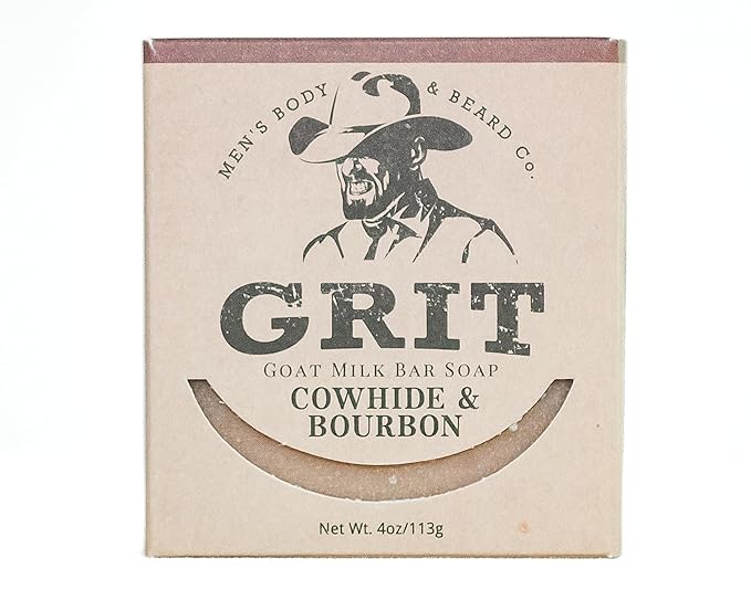GRIT Goat Milk Soap Bar Cowhide & Bourbon | Dye-Free Soap Bar | Enriched with Nourishing Goat Milk | 4 oz