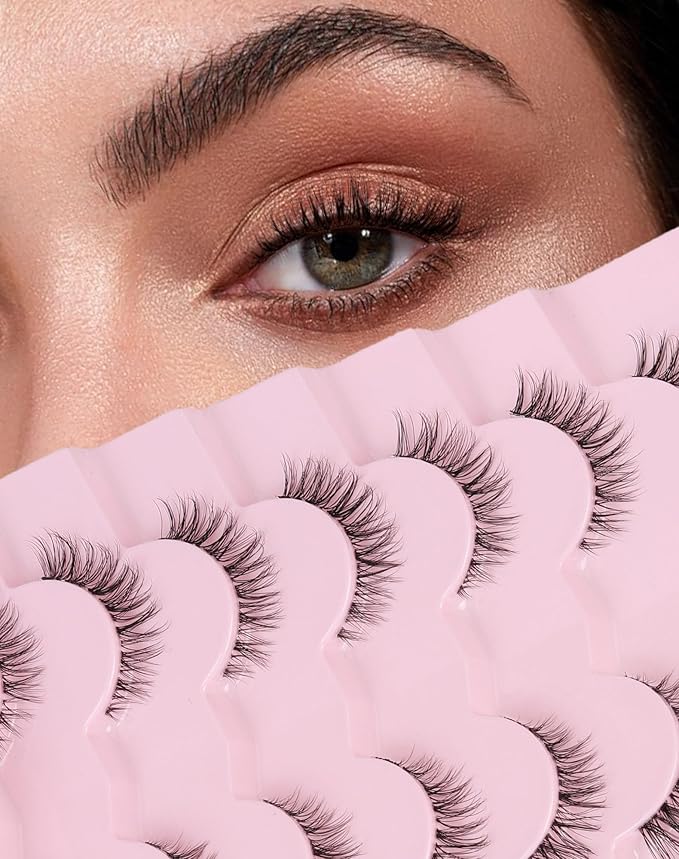 Onlyall Natural Lashes 3/4 Lashes Short Lashes Wispy Lashes Natural False Eyelashes Natural Look Short Eyelashes 12mm Lashes H20