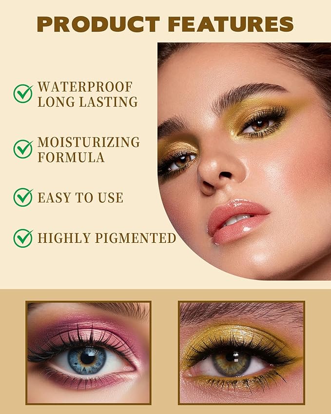 Shimmer Cream Eyeshadow, Ultra-Blendable Glitter Eye Shadow with Moisturizing Formula, Waterproof Long Lasting & Highly Pigmented, Single Creme Eyeshadow Highlighter Makeup for Women-02#Light Pink