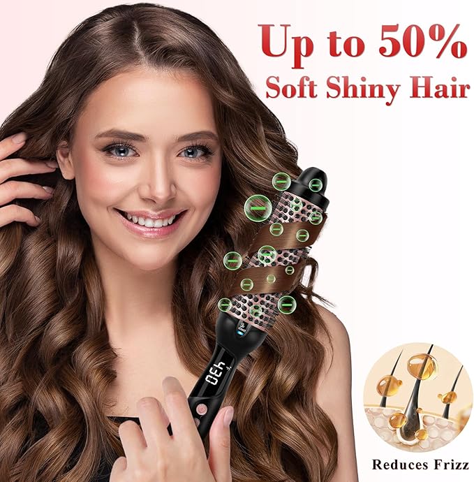 Ufree Ionic Thermal Brush, 1.5 Inch Heated Round Brush for Blowout, 30s Fast Heating Curling Brushes with 9 Temp Settings, Dual Voltage Travel Hair Styling Tool, Not Blow Dryer