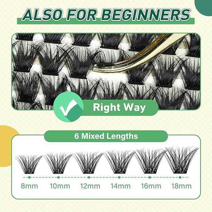 DIY Lash Extension Kit KEYYOU 144pcs Lash Clusters Eyelash Extension Kit with Mascara Brush Bond and Seal Lash Glue Remover Lash Applicators Lash Brush for DIY Lash Extensions (Y24 KIT)