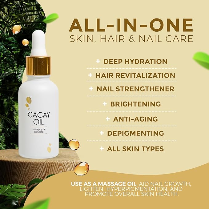 Cacay Pure Anti-Aging Oil – Natural Retinol Cacay Oil for Face, Hair, and Body | Organic Vitamin E Oil for Lip & Cuticle Care | Organic Face & Skin Oil Therapy (Cacay Oil + Spa Headband) (30ml)