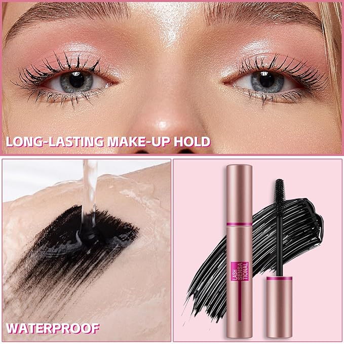 Boobeen 2pcs Waterproof Mascara Volume and Length, Curling,Tubing Mascara Black,Long Lasting, Smudge Proof