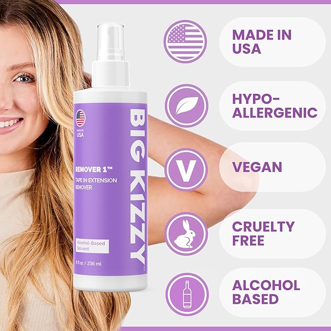 Big Kizzy Tape in Extension Remover Spray - Remover 1 (8oz) - Fastest and Easiest Tape In Remover - Compatible with all Human Hair Extension Tape