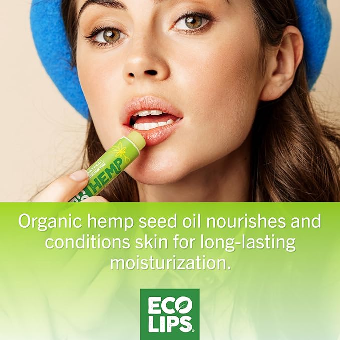 Eco Lips Organic Hemp Lip Balm with Beeswax, Coconut Oil, Vitamin E. Best Lip Balm to Soothe & Moisturize Dry, Chapped Lips (Vanilla Mint, 6-Pack)