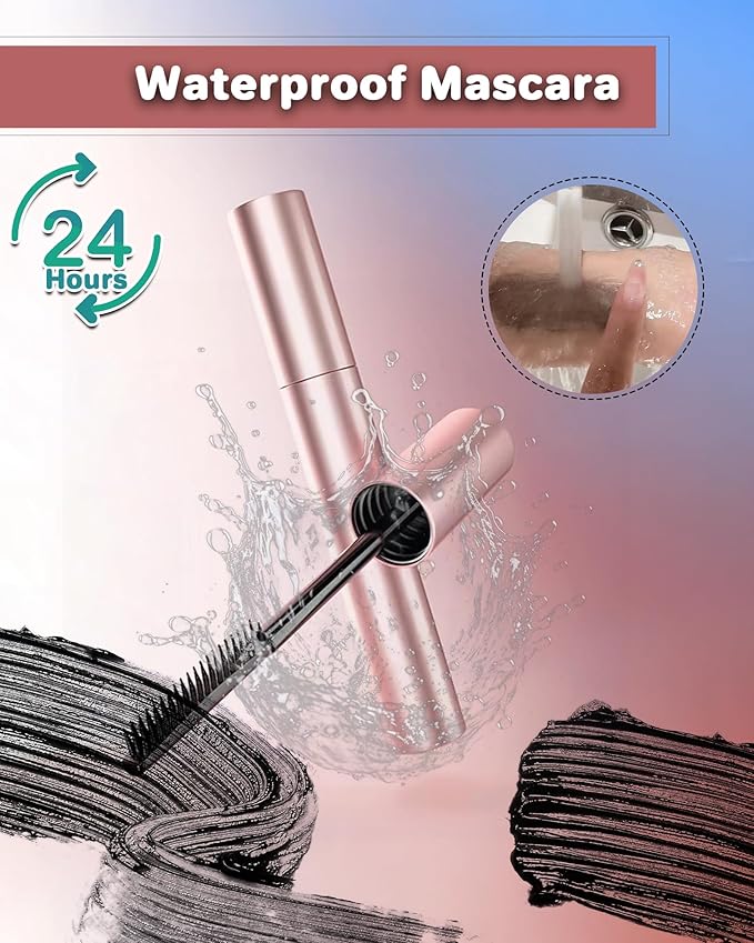 3D Curling Iron Wand Mascara - Volumizing Telescopic Mascara, Waterproof & Smudge-Proof, Liquid Lash Extensions Look, No Clumps, Flakes or Residue, Salon-Like Bold Lashes (Black)