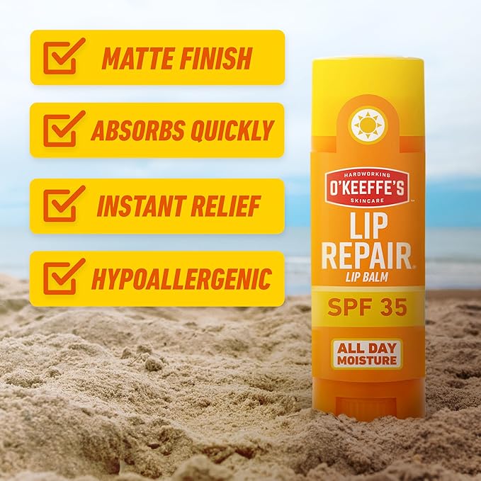 O'Keeffe's Lip Repair SPF 35 Lip Balm - Stick (1 Pack) - Sun-Safe Moisturizer for Extremely Cracked, Dry Lips