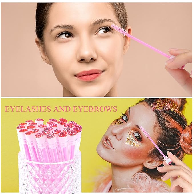 20pcs Eyelash brush Lash Wand Makeup tool Eyelash Extension supplies Cleaning brush Diamond Mascara star d pink