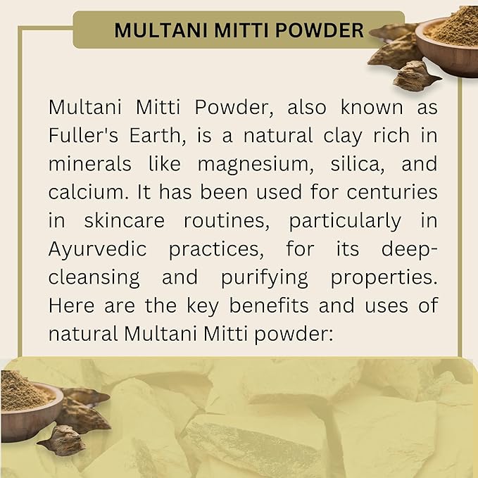 Multani Mitti Earth Clay (Bentonite & Kaolin), 100% Natural Indian Healing Clay Mask for Skin Care, Natural Deep Cleansing, Pure Grade Facial Mask, Calcium & Sodium Clay, 5.3 oz
