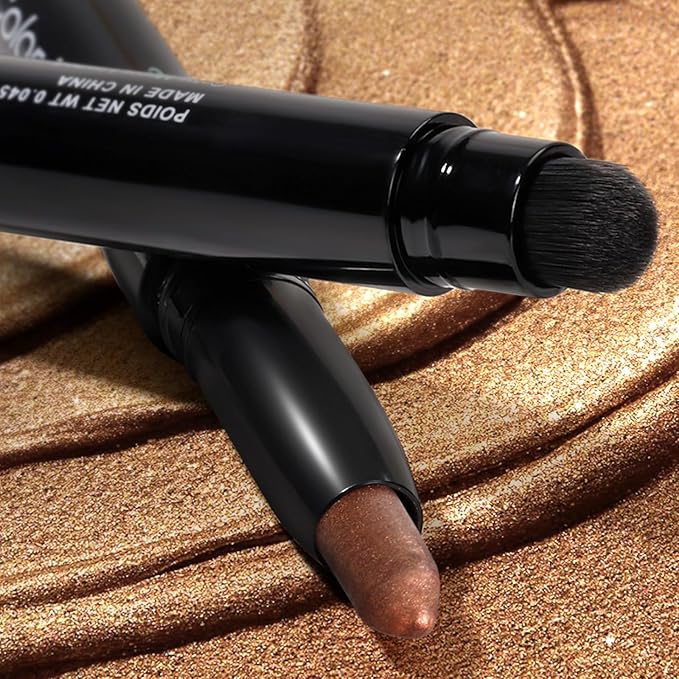 Cream Waterproof Hypoallergenic Eyeshadow Stick, long wear Metallic Glitter Matte Eye Shadow Pencil With Makeup Brush, Eye Brightener, 17 Bronze Shimmer