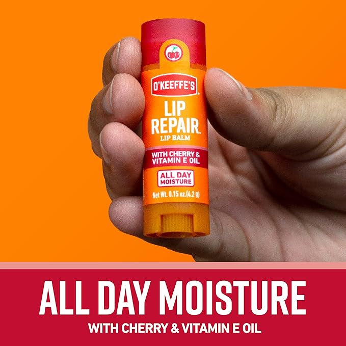 O'Keeffe's Lip Repair Lip Balm with Cherry & Vitamin E Oil - Stick (3 Pack) - Moisturizer for Extremely Cracked, Dry Lips