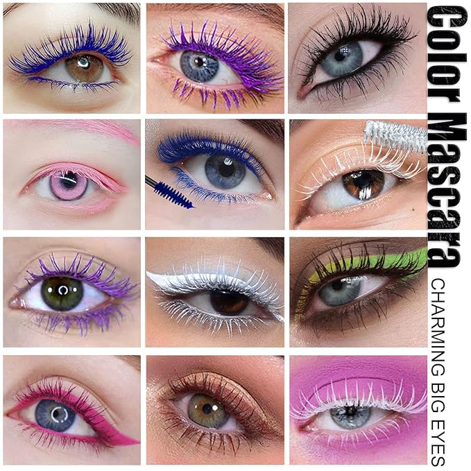6 Pcs Rainbow Color Fiber Mascara Set - Long Lasting, Thick, No Clumping, Hypoallergenic Colored Makeup