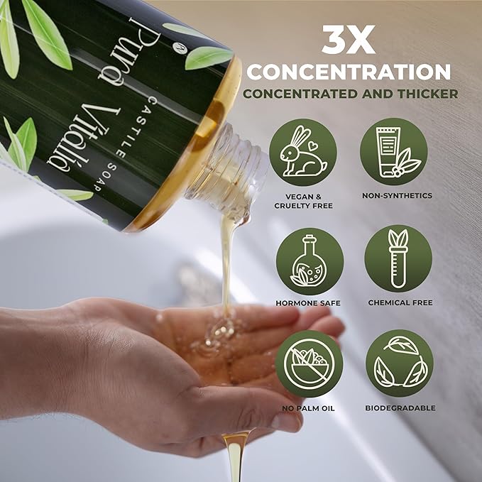 Unscented Organic Castile Soap | Body Wash & Cleanser for Face & Hands | Biodegradable, Eco-Friendly, Palm Oil Free, Vegan & Gentle | Made with 6 Natural Ingredients | 32 oz