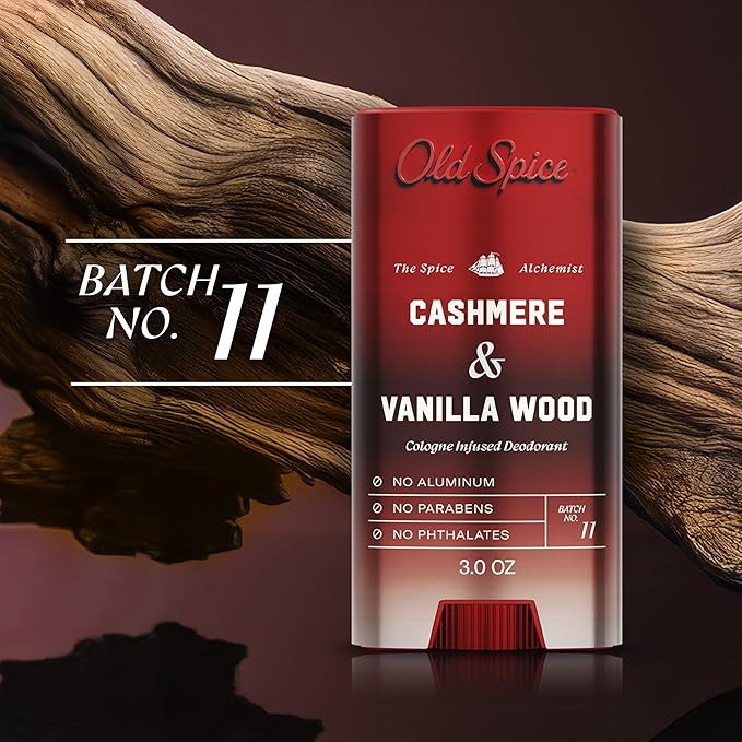 Old Spice Aluminum Free Deodorant for Men, The Spice Alchemist Collection, 24/7 Cologne Infused Scent, No Trade Off Formula, Free of Parabens & Phthalates, Cashmere + Vanilla Wood Scent, 3.0 oz