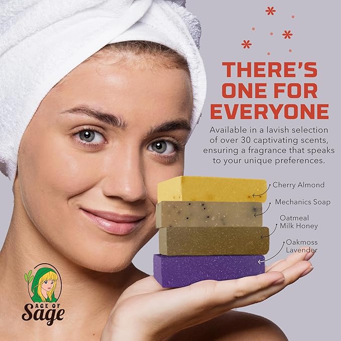 Moisturizing Cold Process Artisan Natural Bar Soap Gift Set for Women - 4pk Honey & Him Scent: Cherry Almond, Oatmeal Milk Honey, Oakmoss Lavender, & Mechanics Soap