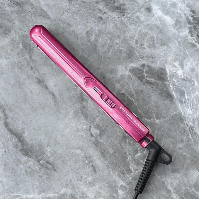 Terviiix Mini Flat Iron for Travel, 1/2'' Small Hair Straightener for Short Hair/Bangs, 0.5'' Portable Ceramic Straightening Irons, Dual Voltage, Pouch Included, Compact Size, Pink