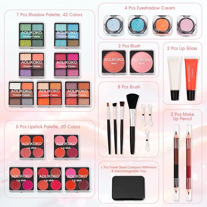 Makeup Kit for Teenager & Women Full Kit, All- In- One Makeup Set With The Cosmetic Train Case, Professional Makeup Kit, Makeup Gift Set for Women Girls(pink)