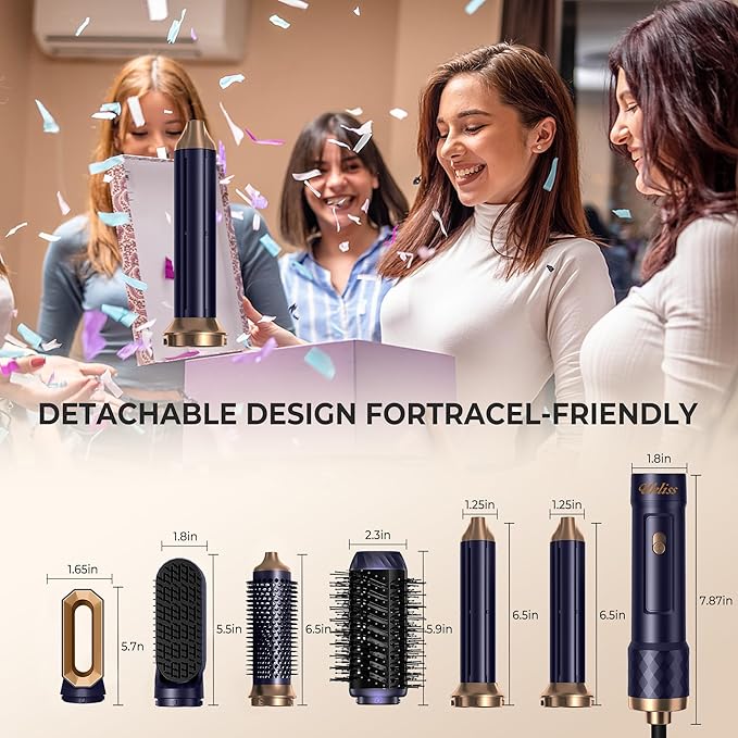 Ukliss Hair Dryer 6 in 1 & Blow Dryer Brush | Controlled Airflow for Effortless Auto-Wrap Curls & Frizz-Free Shine, Salon Styling at Home for All Hair Types with ALCI Plug,Blue