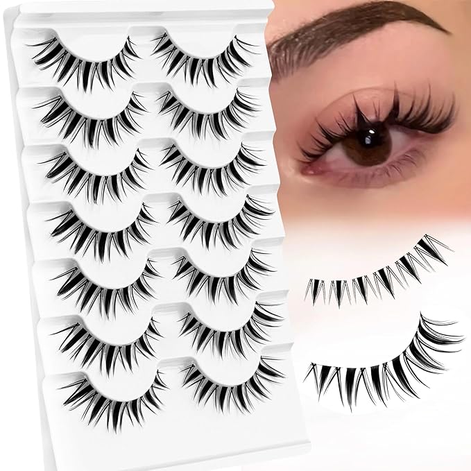Fairy Lashes Manga Lash False Eyelashes Natural Look Yasnai Anime Lashes Fake Lashes 16mm Eye Lashes Strips Lashes Wispy False Lashes Clear Band 7 Pairs Pack Spikes Lash