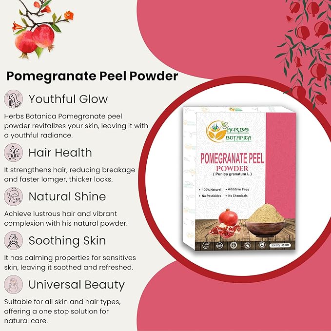 Pomegranate Peel Powder 100% Pure & Natural Pomegranate Powder for Herbal Tea, Skincare & DIY Beauty Finely Ground, Additive-Free, Resealable Pack 5.3 oz