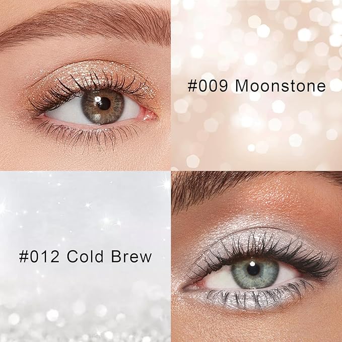 Single Glitter Eyeshadow Palette, Champagne Glow Shimmer Eyeshadow, Ultra-fine Lightweight Powder, High Pigment, Long Lasting, Multiuse Blendable Eye Makeup 9#Moonstone