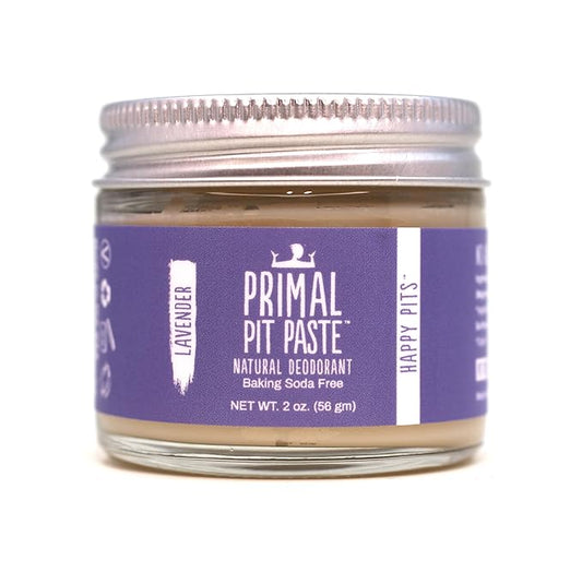 Primal Pit Paste Natural Aluminum-Free Deodorant, Baking Soda-Free, Lavender (1-Pack) | Sensitive Skin Friendly, Effective All-Day Odor Control for Women & Men, Organic Ingredients and Essential Oils
