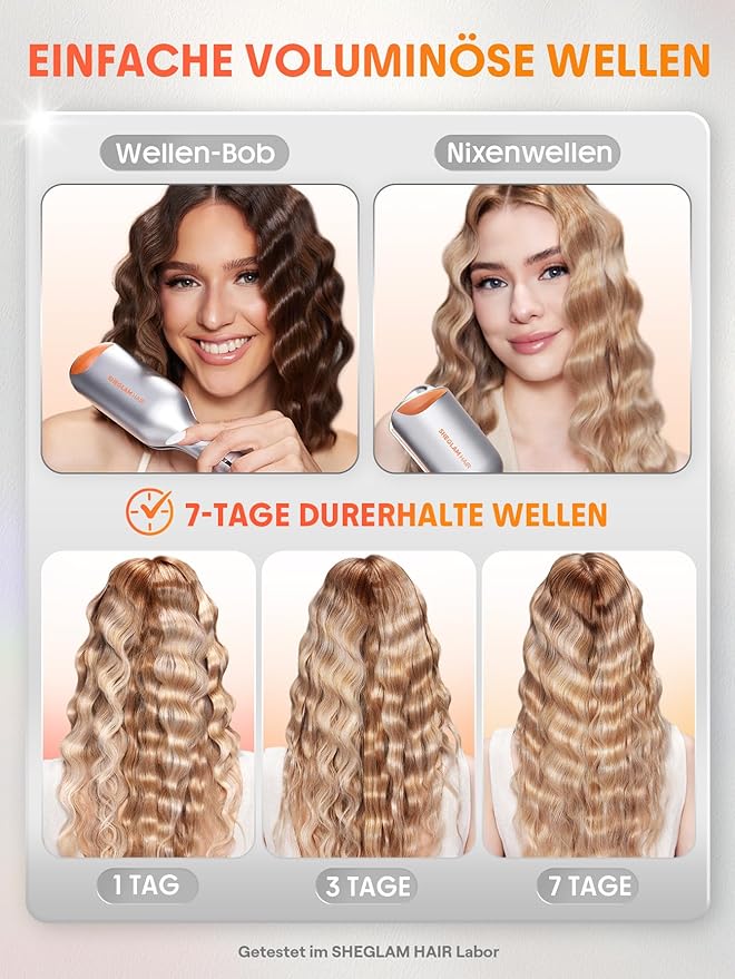 SHEGLAM Hair Beach Babe Hair Waver 2 Barrel Crimper 1 Inch with Smart Timer & Adjustable Temps Dual Voltage, Anti-Scald, Easy to Use