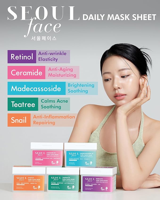 DERMAL Seoul Face Tea Tree & Heartleaf Daily Sheet Mask, 36 Count Pull-Out Dispenser Box with Tweezers, Calming Care for Redness-Prone Oily Skin, Lactobacillus Ferment, Vegan Tencel