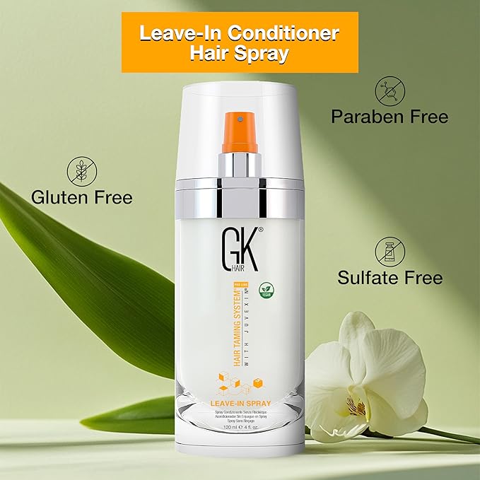 GK HAIR Global Keratin Leave-In Conditioner Detangler Spray 120 ml - For Dry, Damaged and Frizzy Hair Protection With Organic Natural Oil Strength & Shine | Hydrating Smoothing Styler