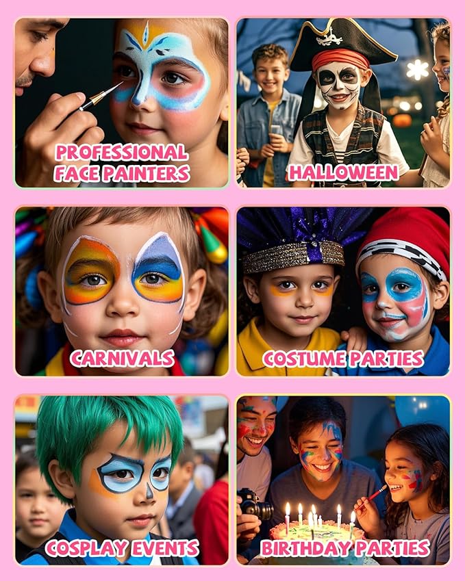 Anka Bella Professional Face Painting Kit for Kids,8X10gm Water Based Split Cake Face and Body Paint with Brushes,Hypoallergenic & Non-Toxic,Gift for Birthday Parties/Halloween/Carnival
