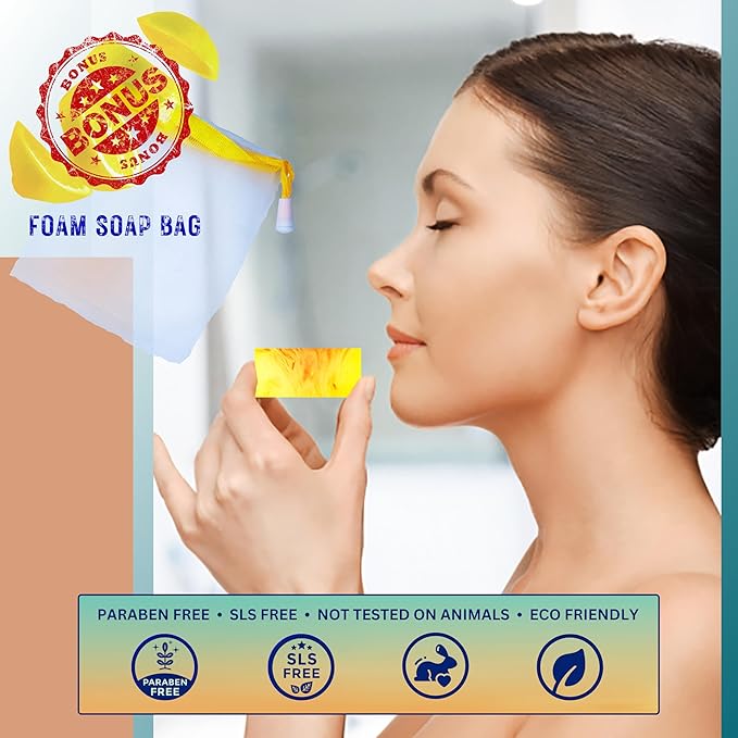 Lemon Turmeric Kojic Acid Soap Bars for Dark Spots | Vitamin C & E, Retinol, Collagen, Tea Tree Oil Face Soap Bars | Natural Soap Bar for Women & Men