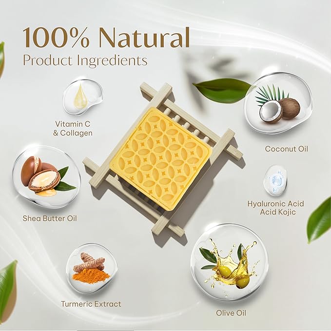 Kojic Acid and Turmeric Soap Bar for Dark Spots – Natural Brightening Bar with Coconut & Olive Oil, Lemon, Shea Butter, Vitamin C&E – Cleansing Moisturizing Bath Soap (2Pack) + Loofah Bath Sponge