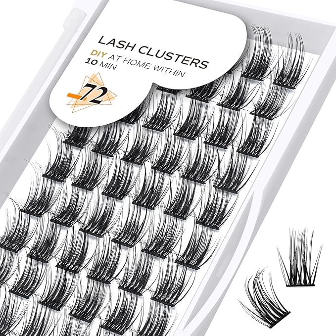Lash Clusters B36 D Curl 12mm DIY Lash Extensions 72 Clusters Lashes C D Curl B&Qaugen Wispy Volume Lashes Eyelash Clusters Extensions Individual Lashes Cluster DIY at Home (B36,D-12mm)