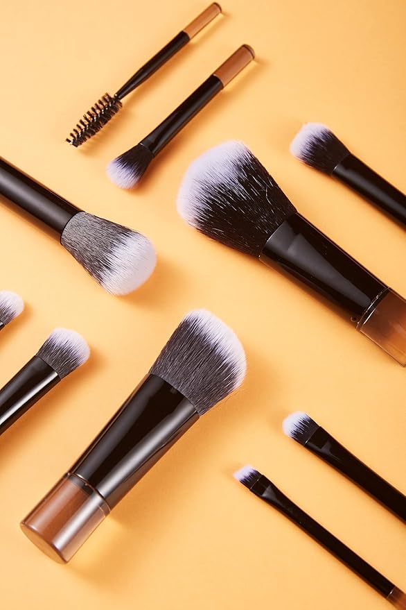 Portable ON THE GO Makeup Brush Set, COSHINE 10pcs Easy-taken Mini Full Complete Function Cosmetic Brushes Kit with Brush Pouch (black)
