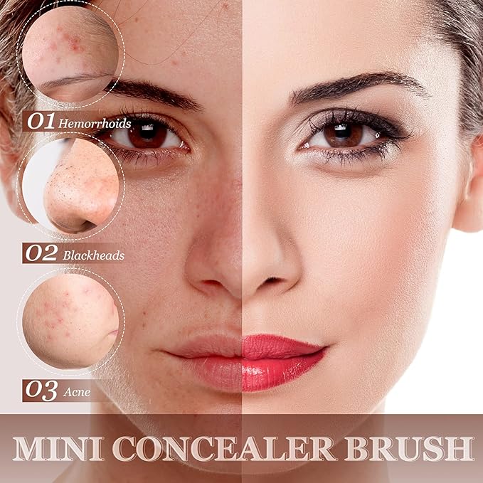 12 Pieces Small Concealer Brush Flat Lip Concealer Brush Under Eye Synthetic Fiber Makeup Eyebrow Outline Foundation for Concealing Blending Setting Buffing Makeup(Black)