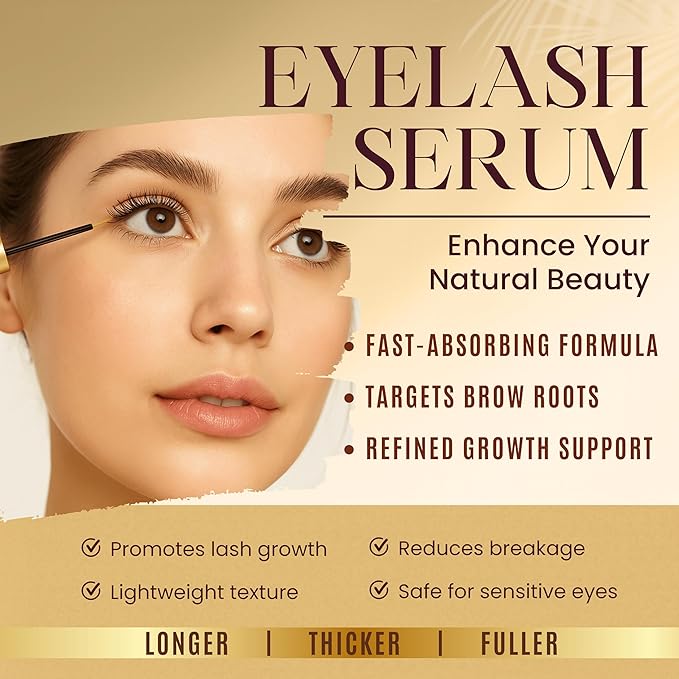 Eyelash Growth Serum for Longer Thicker Lashes & Stronger Natural Lashes, Lash Growth Serum with Peptides & Biotin, Vegan & Non-Irritating Daily Formula, Safe for Sensitive Eyes, 5ml