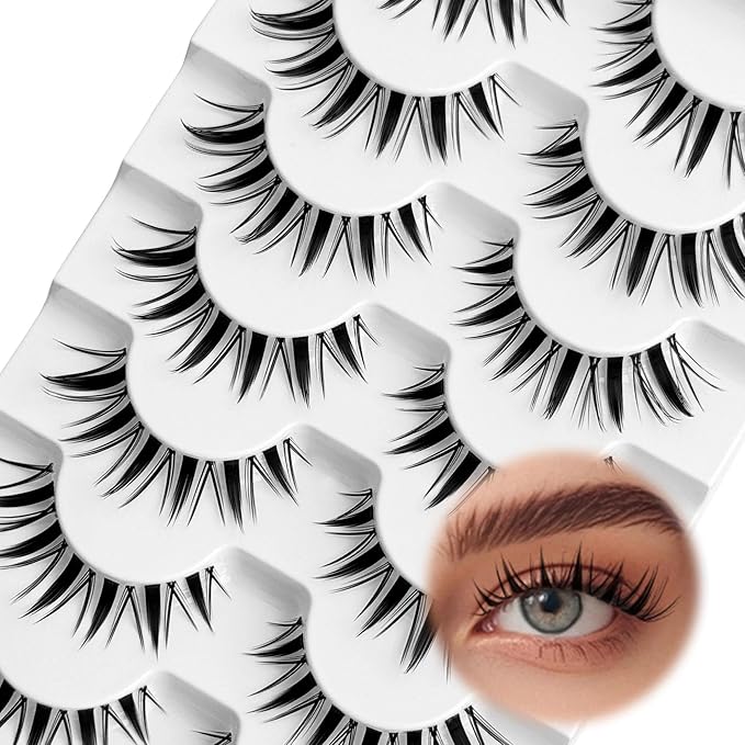 Fairy Lashes Manga Lash False Eyelashes Natural Look Yasnai Anime Lashes Fake Lashes 16mm Eye Lashes Strips Lashes Wispy False Lashes Clear Band 7 Pairs Pack Spikes Lash