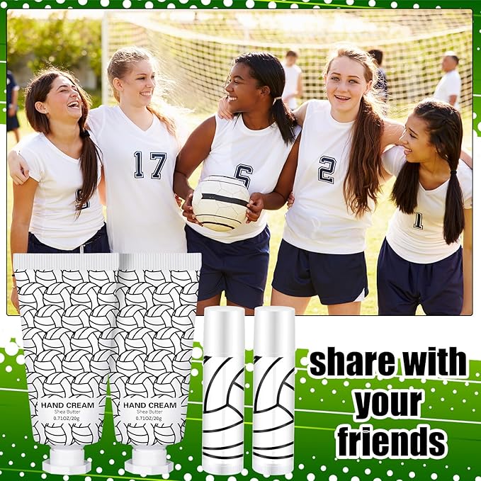 144 Pcs Volleyball Lip Balm Hand Cream Set Volleyball Party Favors, Include 36 Volleyball Lip Balm 36 Moisturizing Hand Cream 36 Bags 36 Volleyball Cards and Ropes for Volleyball Accessories