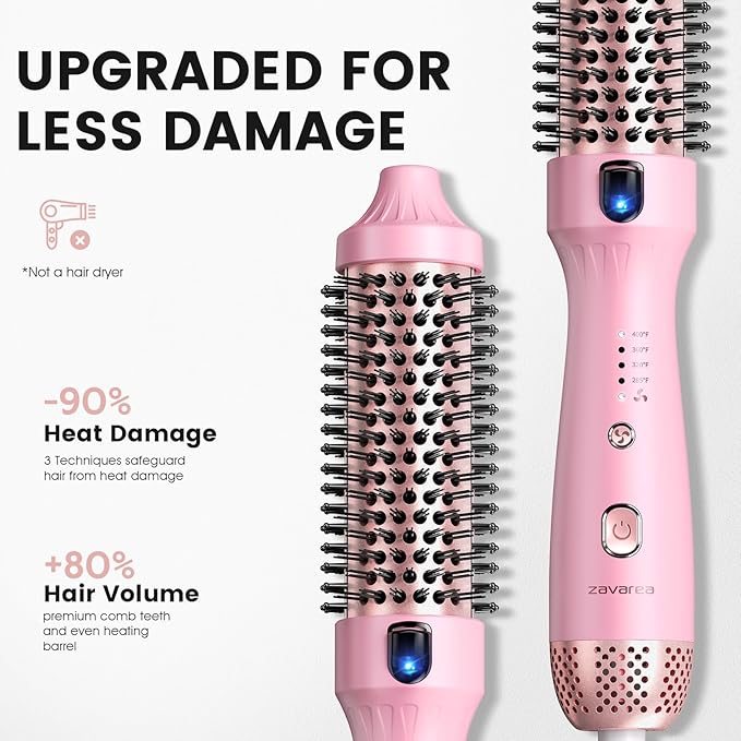 Thermal Brush for Less Damage, 1.5 Inch Heated Round Brush for Blowout Look, Heated Curling Styler with 800M Negative Ions & Ceramic for Volumizing, Easy to Use, Dual Voltage (Youthful Pink)