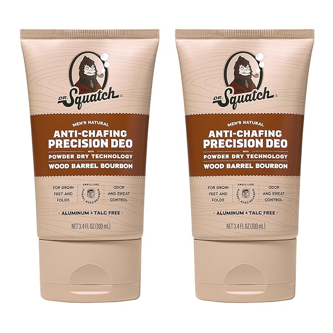 Dr. Squatch Whole Body Deodorant for Men - Odor + Sweat Control - Aluminum + Talc Free - Natural Ingredients - Dermatologist-Tested for All Skin Types - Wood Barrel Bourbon (3.4 fl oz, 2-Pack)